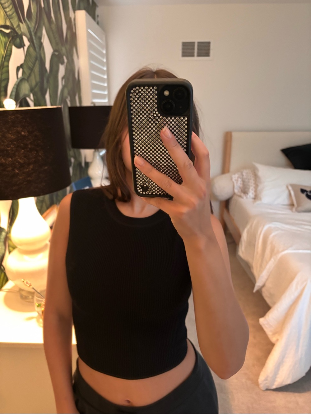 Babaton Black Ribbed Cropped Tank